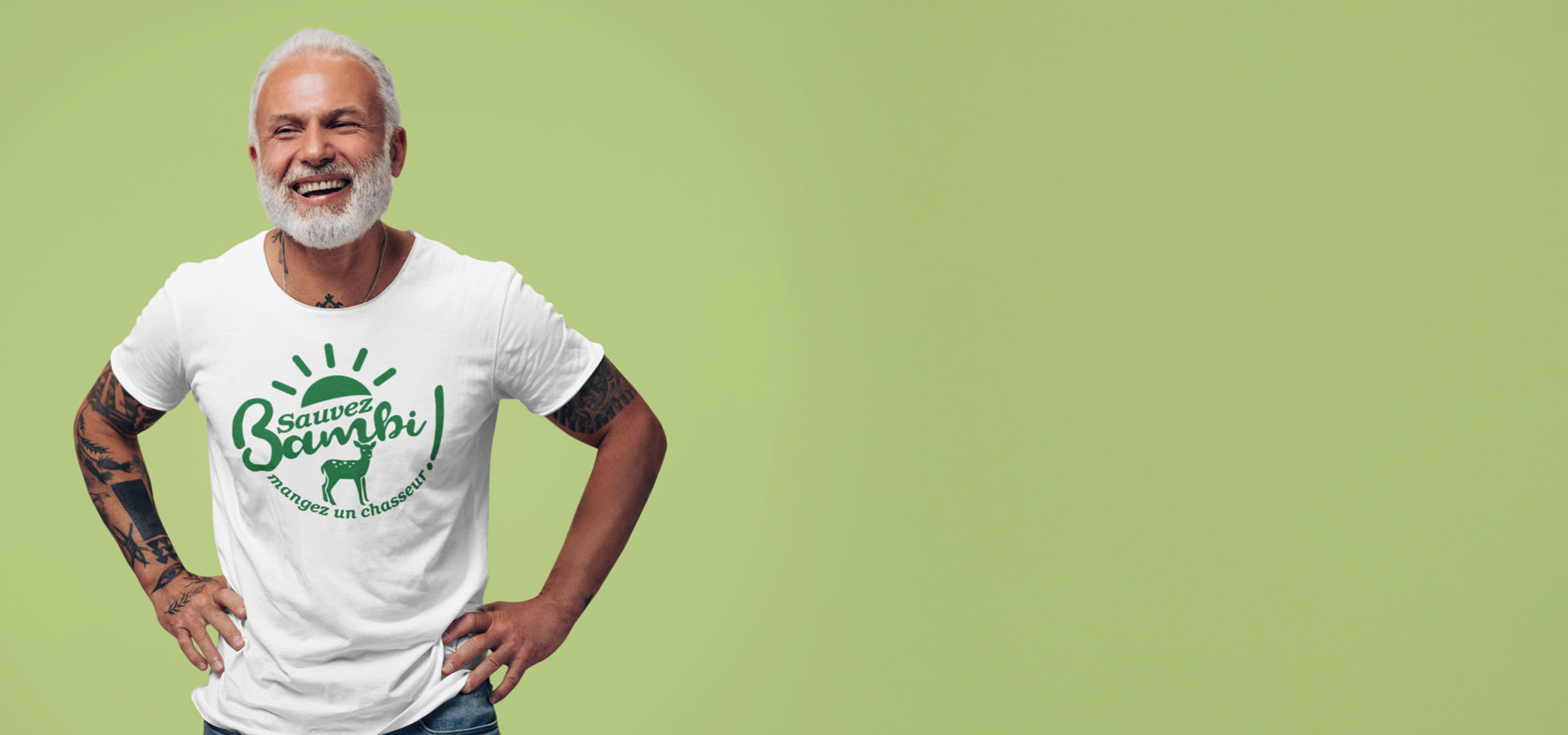 T-shirt blanc homme 'Sauvez Bambi mangez un chasseur' - Vêtement humour écolo personnalisé