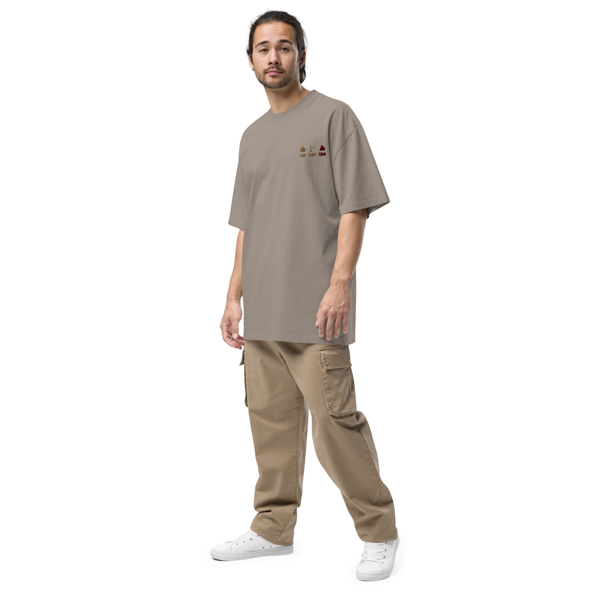 Café Clope-Caca - T-shirt oversize délavé - Brodé