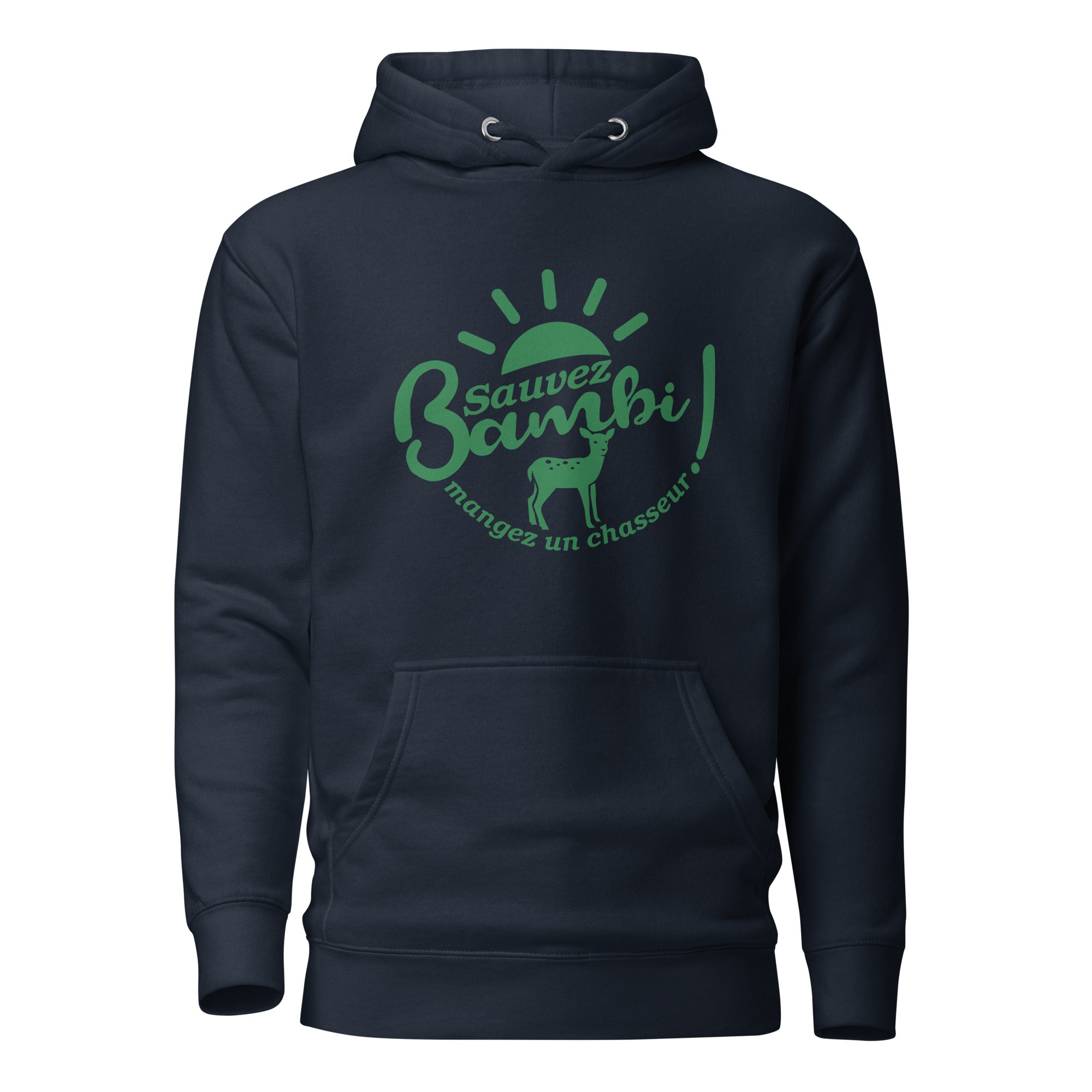 sauvez-bambi-manger-un-chasseur-sweat-capuche-personnalise-navy