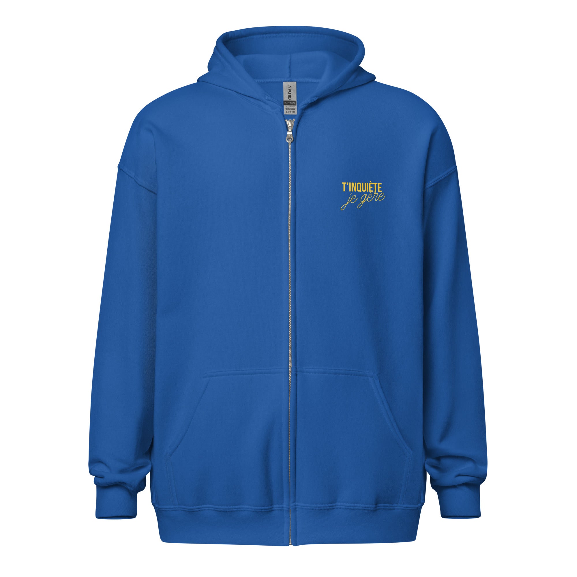 tinquiete-je-gere-sweat-capuche-zippe-bleu-roi-jaune-dos