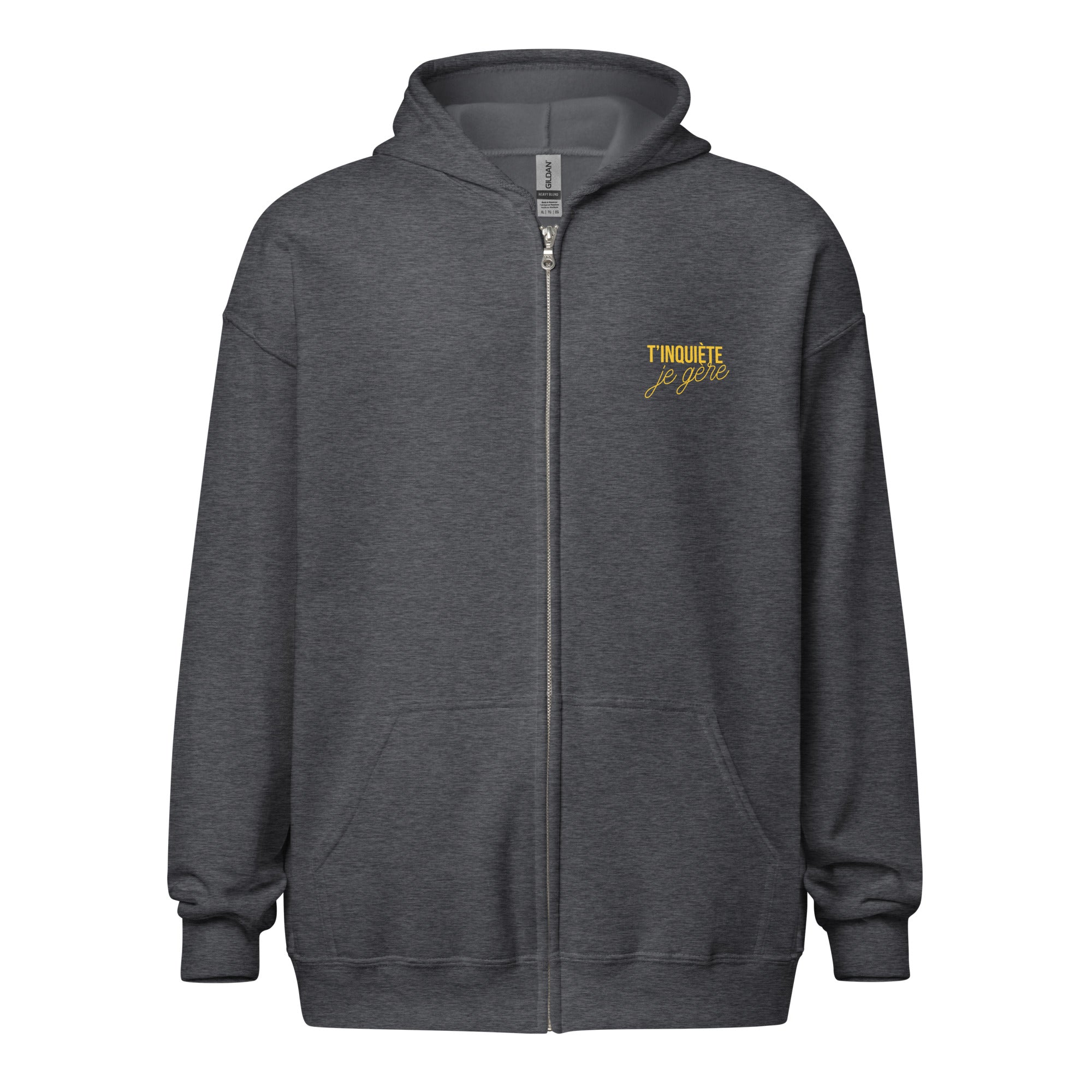 tinquiete-je-gere-sweat-capuche-zippe-gris-fonce-jaune-coeur