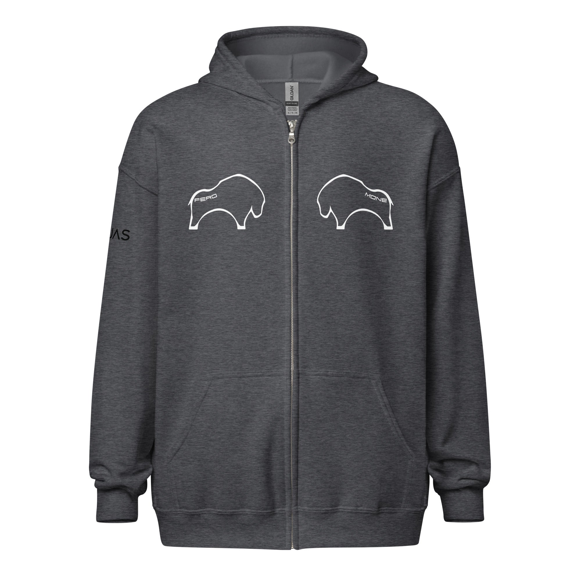 Fero Mone Sweat à capuche épais unisexe zippé - 2 marquages - Face et Manche