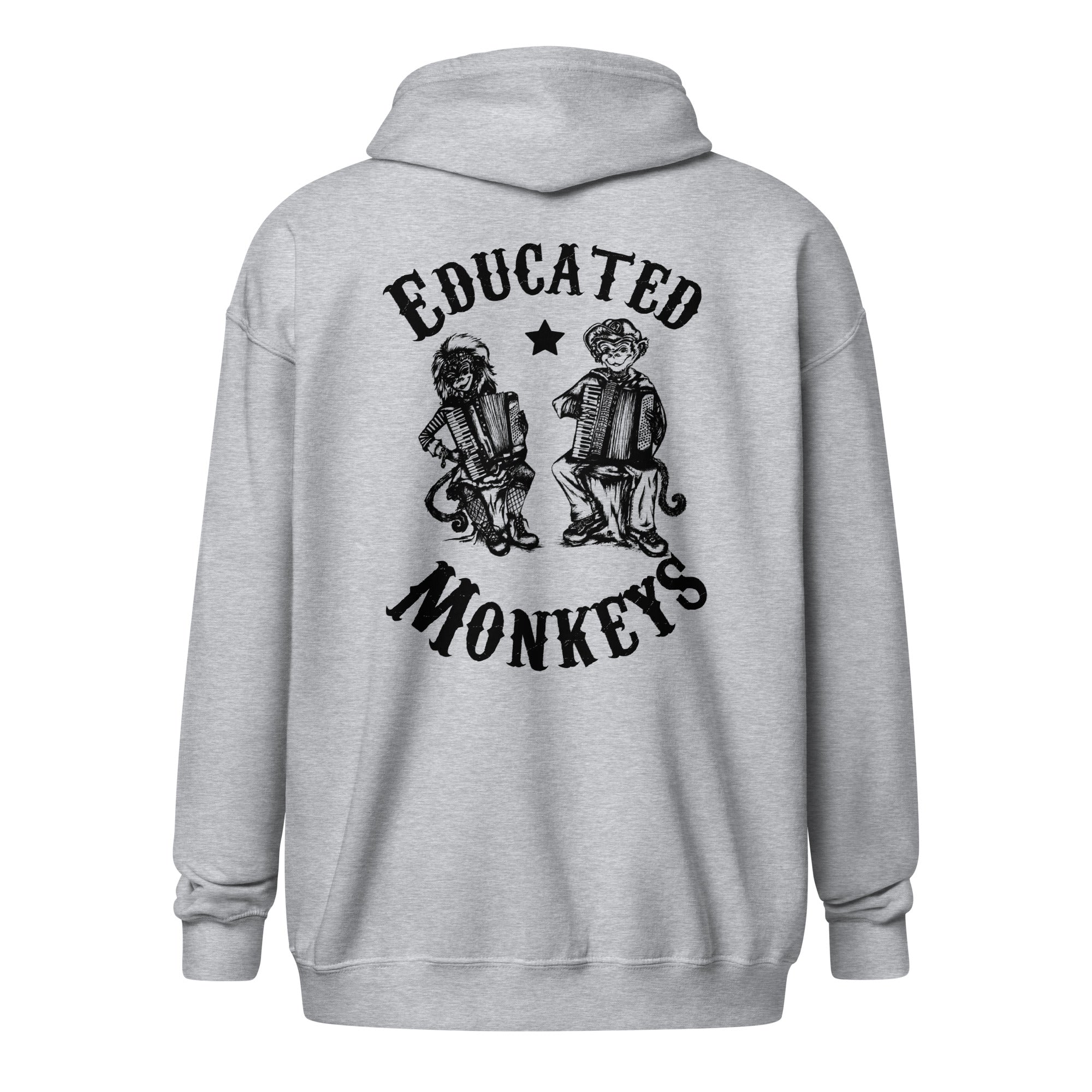 Educated Monkeys - Sweat à capuche épais unisexe à fermeture éclair - Coeur et Dos