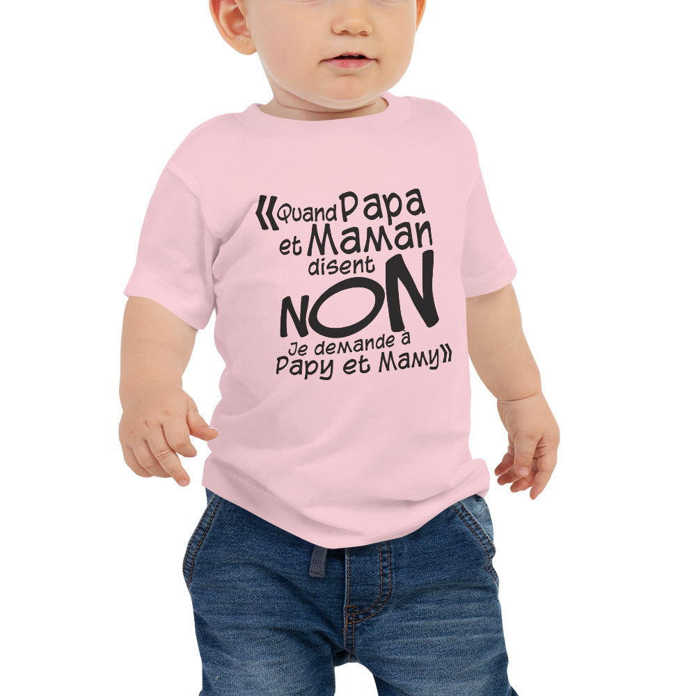 Je demande à Papy Mamy - T-shirt à Manches Courtes en Jersey pour Bébé