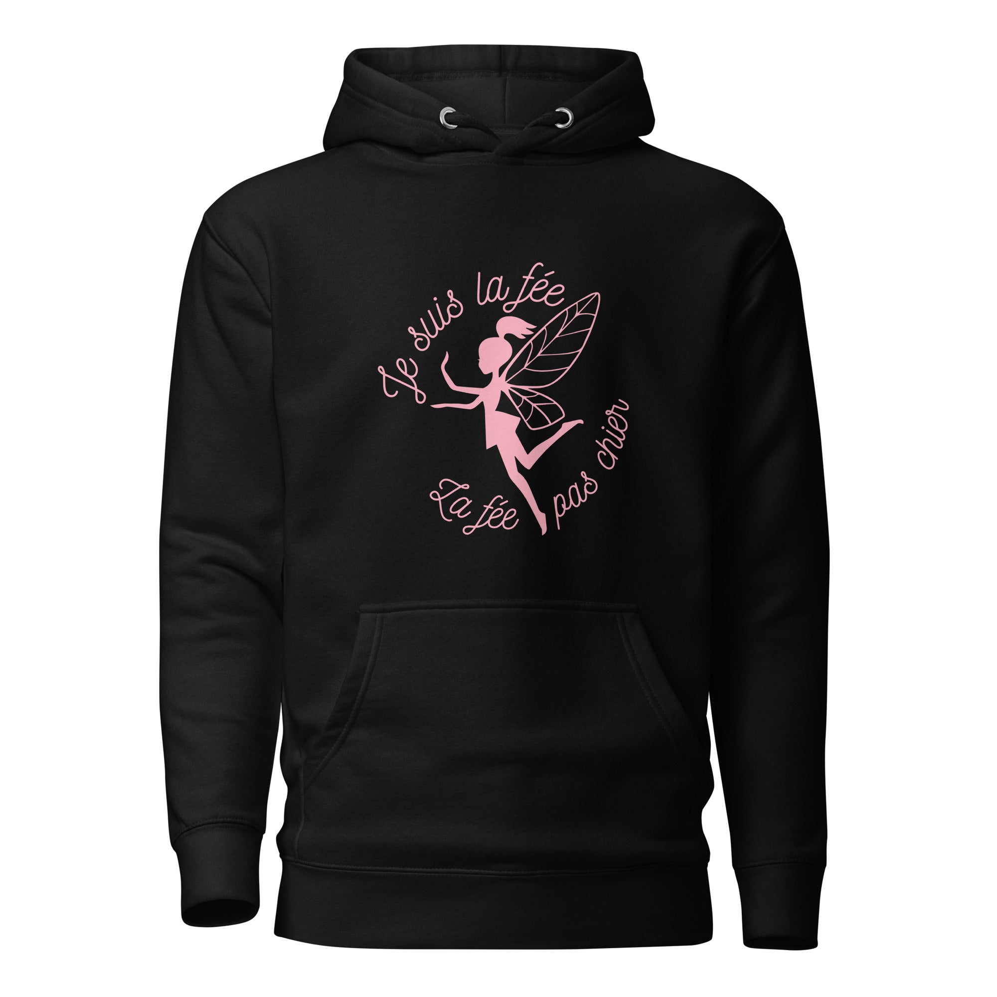 fee-pas-chier-sweat-capuche-personnalise-noir-rose