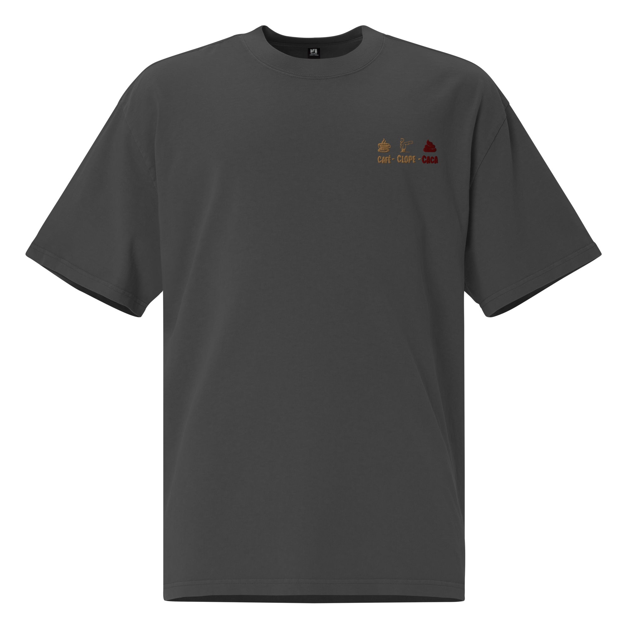 Café Clope-Caca - T-shirt oversize délavé - Brodé