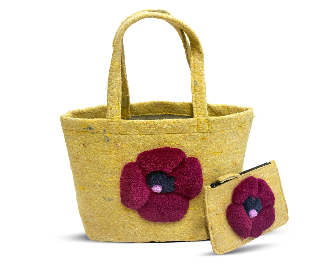 Sac et pochette Fleur jaune - Upcycling tufting