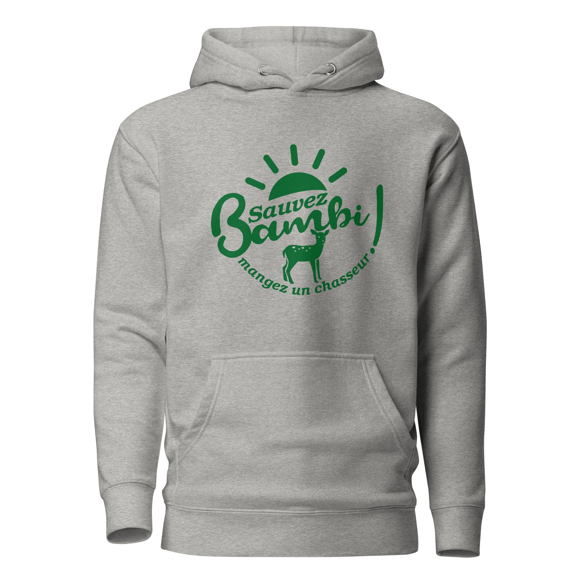 sauvez-bambi-manger-un-chasseur-sweat-capuche-personnalise-gris-chine