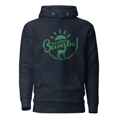 sauvez-bambi-manger-un-chasseur-sweat-capuche-personnalise-navy