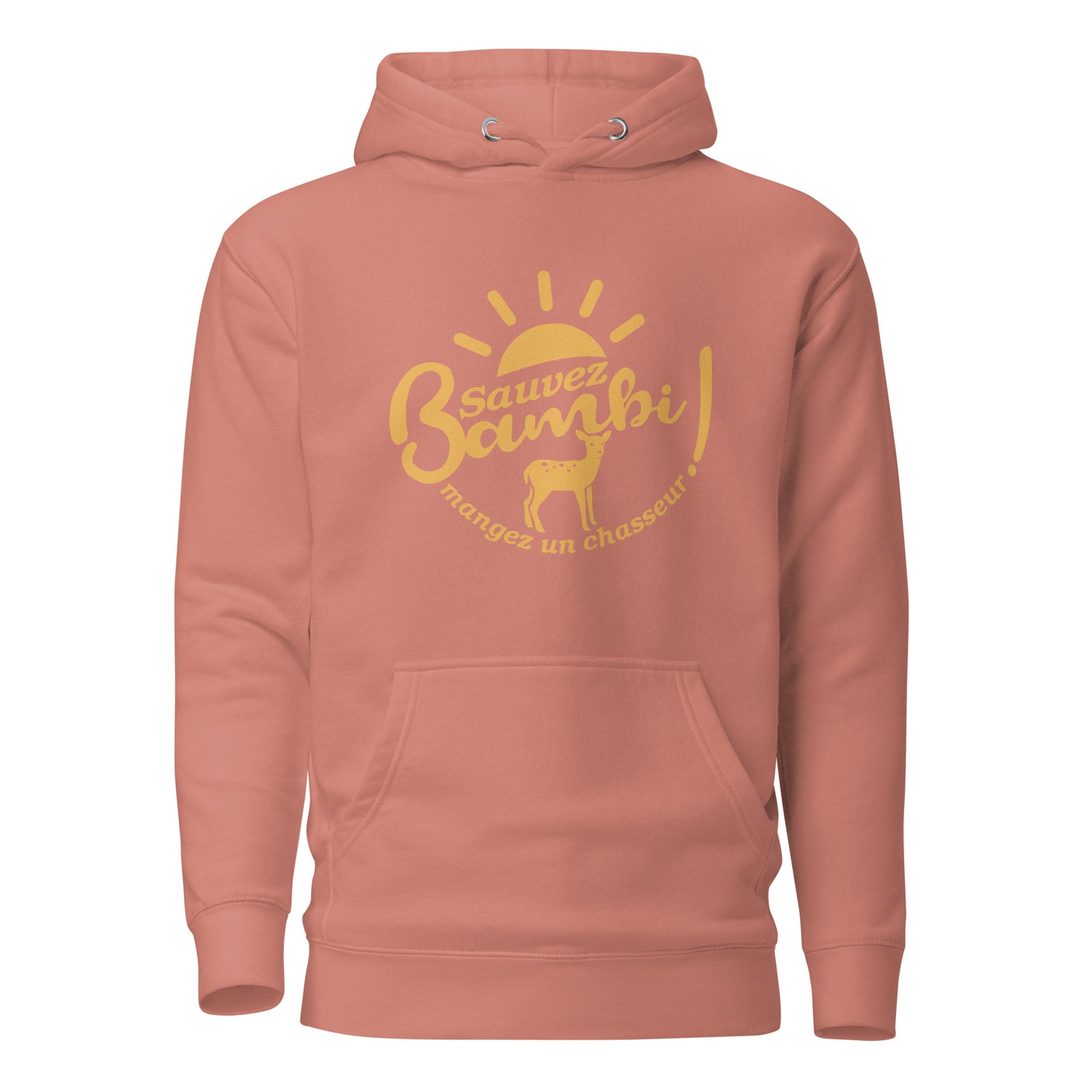 sauvez-bambi-manger-un-chasseur-sweat-capuche-personnalise-rose-jaune