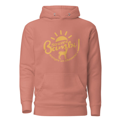 sauvez-bambi-manger-un-chasseur-sweat-capuche-personnalise-rose-jaune
