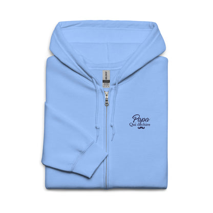 sweat-capuche-zippe-brode-papa-qui-dechire-cadeau-papa-bleu-clair