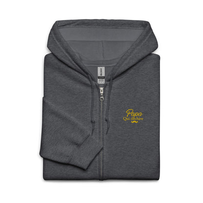 sweat-capuche-zippe-brode-papa-qui-dechire-cadeau-papa-gris-chine-jaune
