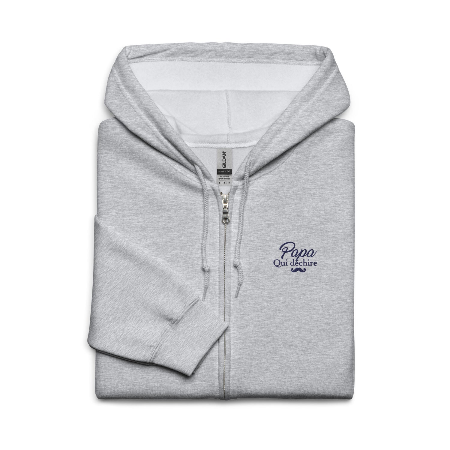sweat-capuche-zippe-brode-papa-qui-dechire-cadeau-papa-gris-chine-navy
