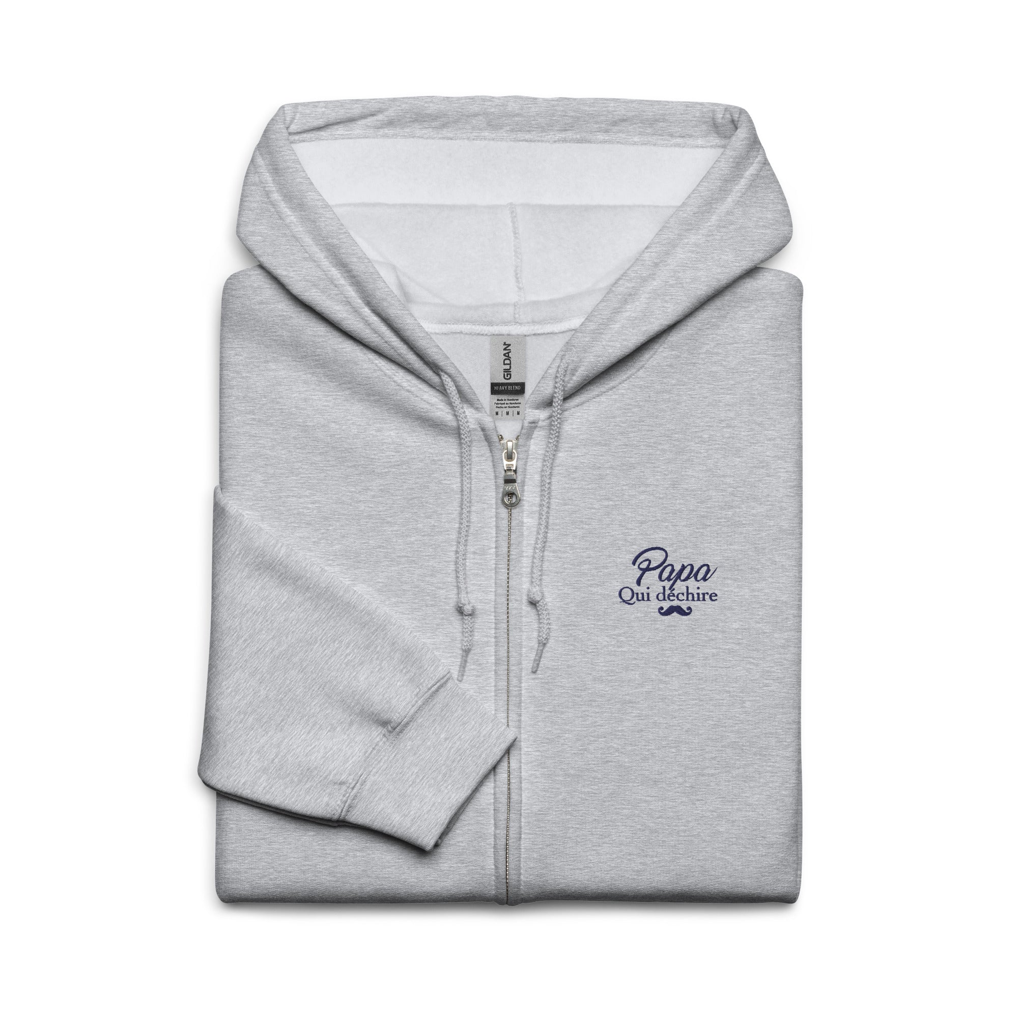 sweat-capuche-zippe-brode-papa-qui-dechire-cadeau-papa-gris-chine-navy