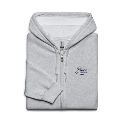 sweat-capuche-zippe-brode-papa-qui-dechire-cadeau-papa-gris-chine-navy