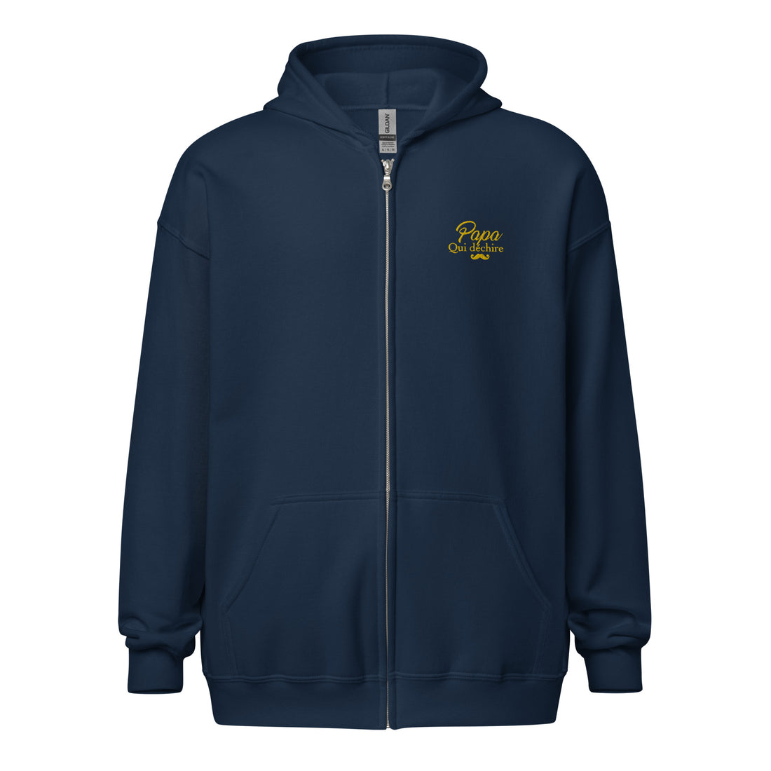 sweat-capuche-zippe-brode-papa-qui-dechire-cadeau-papa-navy-jaune