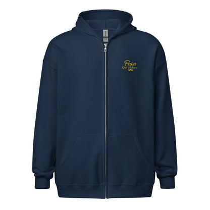 sweat-capuche-zippe-brode-papa-qui-dechire-cadeau-papa-navy-jaune