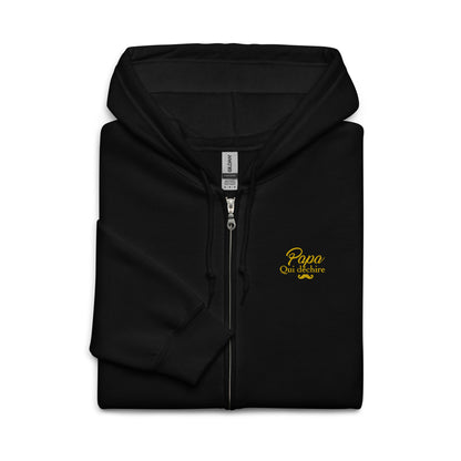 sweat-capuche-zippe-brode-papa-qui-dechire-cadeau-papa-noir-jaune