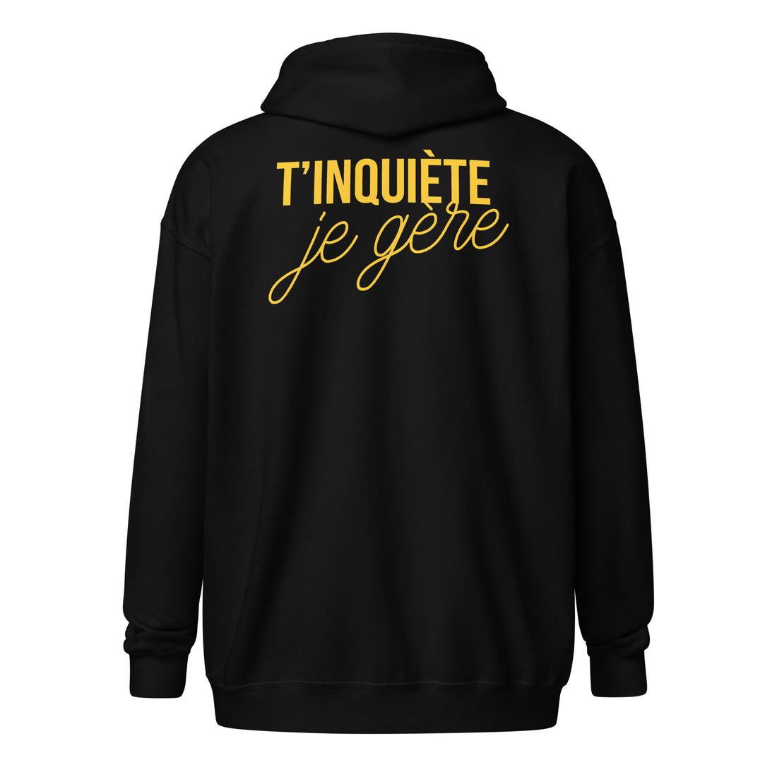 tinquiete-je-gere-sweat-capuche-zippe-noir-jaune-dos