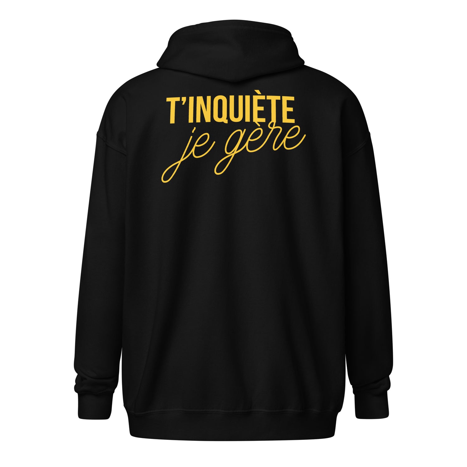 tinquiete-je-gere-sweat-capuche-zippe-noir-jaune-dos