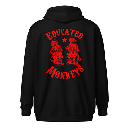 Educated Monkeys - Sweat à capuche épais unisexe à fermeture éclair - Coeur et Dos