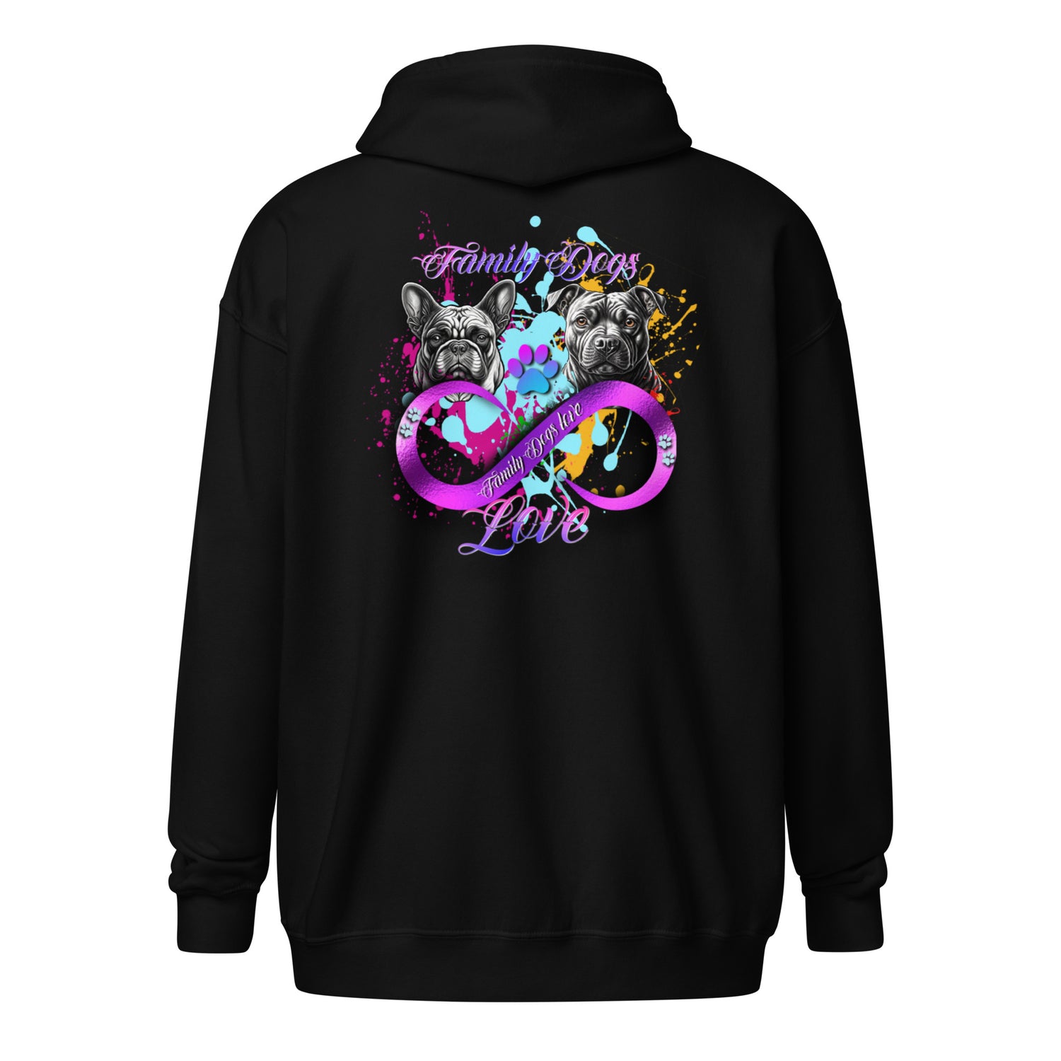 Devaux - Family Dogs - Sweat à capuche épais unisexe à fermeture éclair imp. cœur et dos