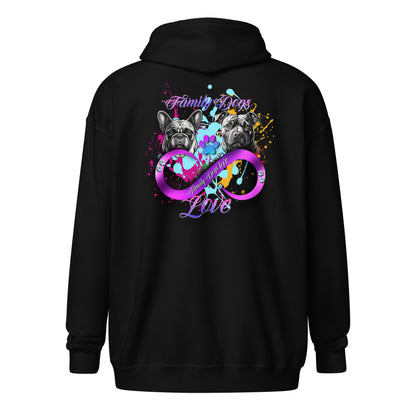 Devaux - Family Dogs - Sweat à capuche épais unisexe à fermeture éclair imp. cœur et dos