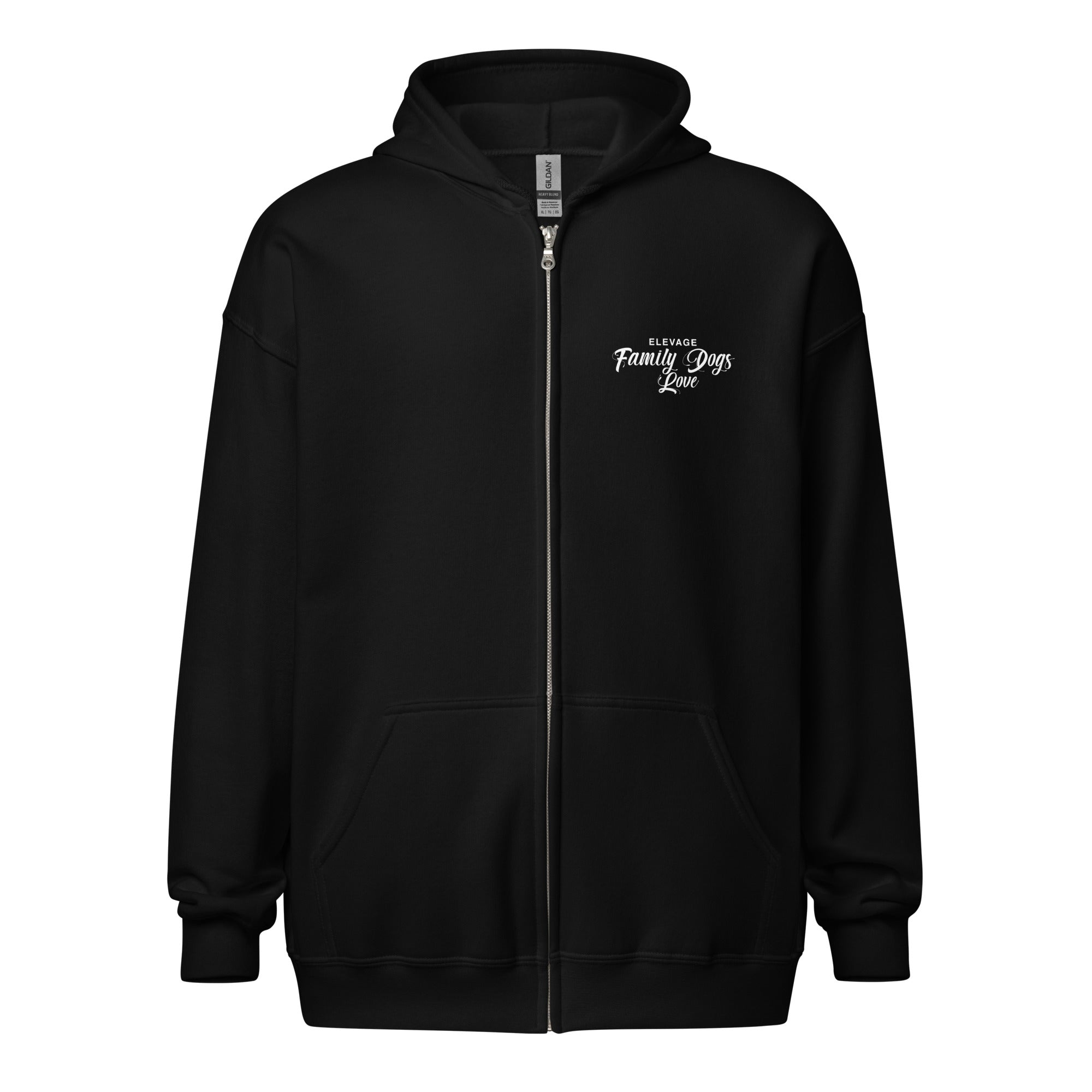 Devaux - Family Dogs - Sweat à capuche épais unisexe à fermeture éclair imp. cœur et dos