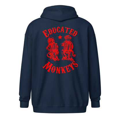 Educated Monkeys - Sweat à capuche épais unisexe à fermeture éclair - Coeur et Dos