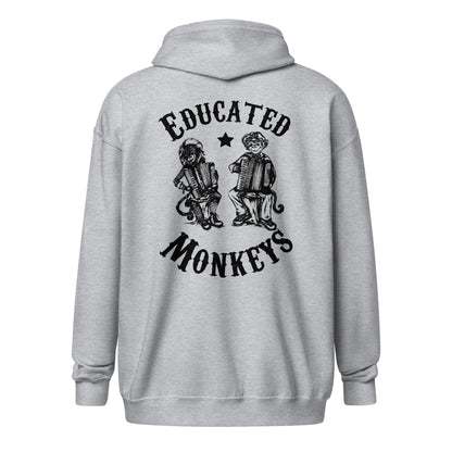Educated Monkeys - Sweat à capuche épais unisexe à fermeture éclair - Coeur et Dos