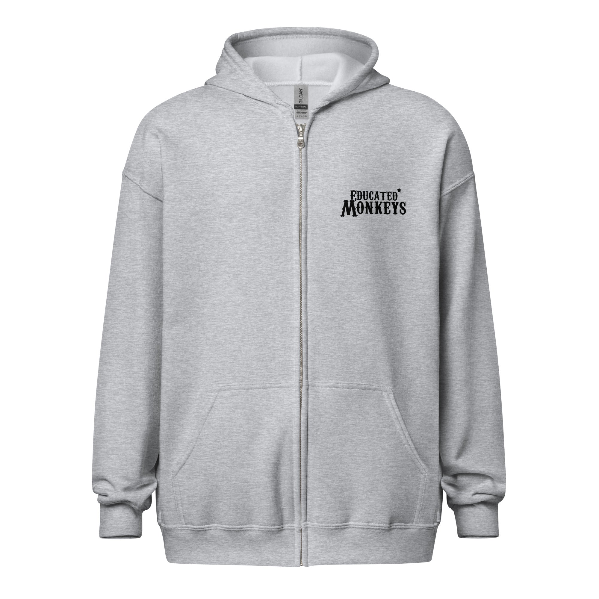 Educated Monkeys - Sweat à capuche épais unisexe à fermeture éclair - Coeur et Dos