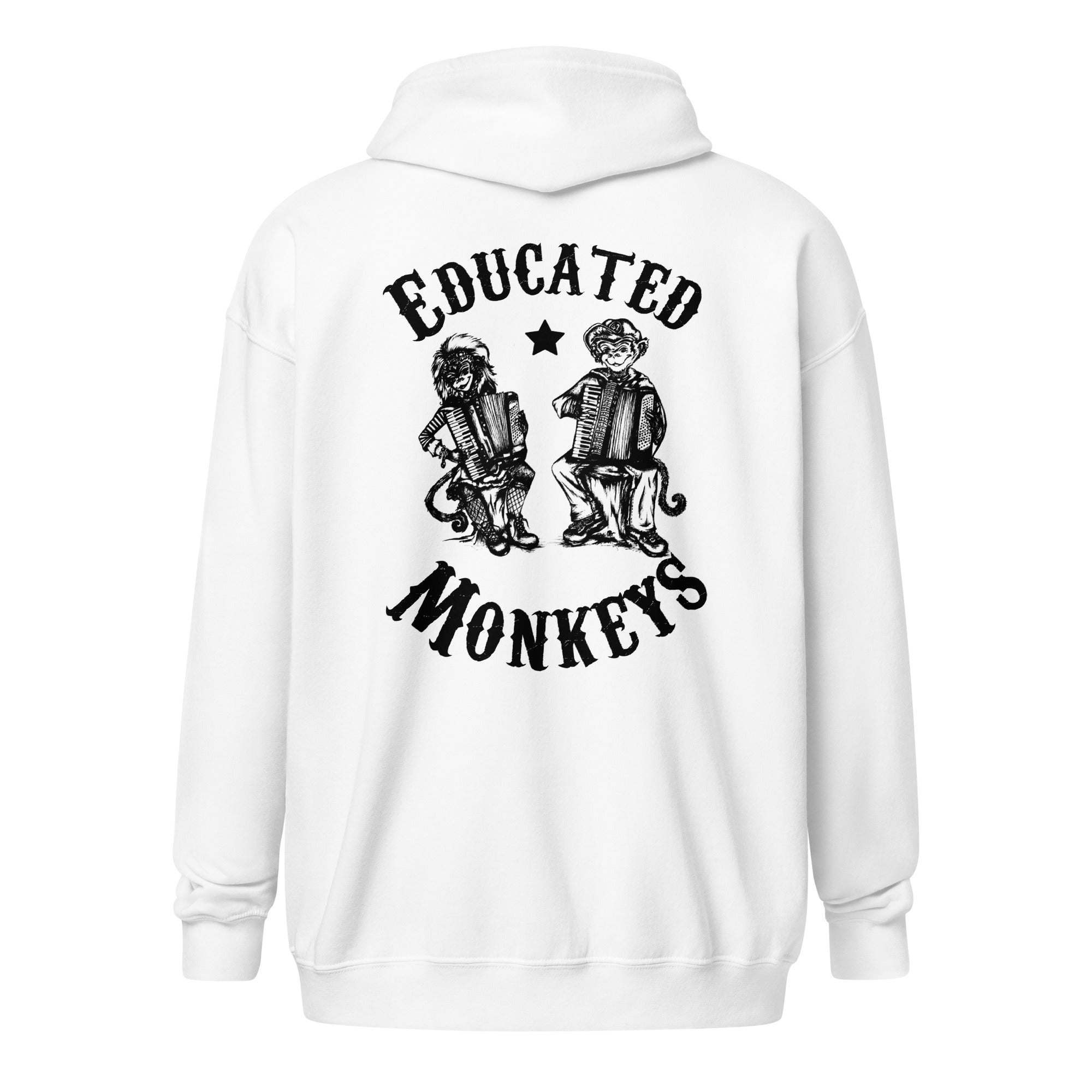 Educated Monkeys - Sweat à capuche épais unisexe à fermeture éclair - Coeur et Dos