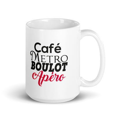 Café Métro Boulot Apéro - Mug Blanc Brillant